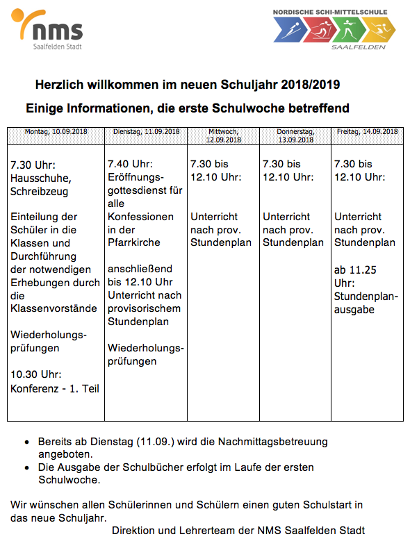 erste schulwoche info